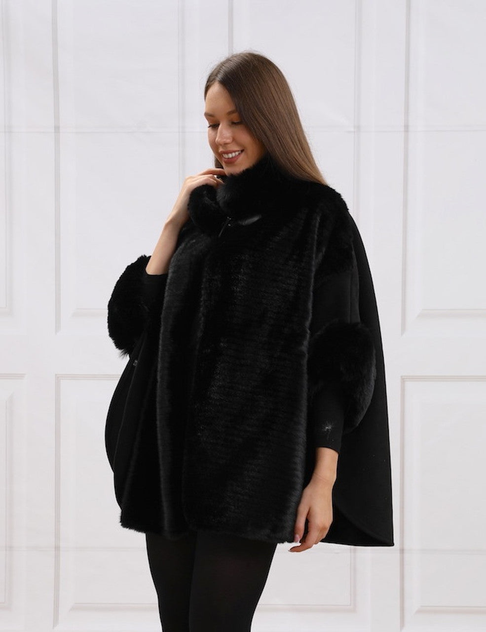 Faux Fur Poncho (CT-280)