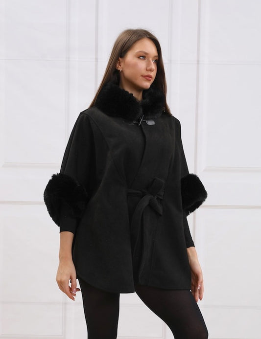 Faux Fur Belted Cape (CT-300)