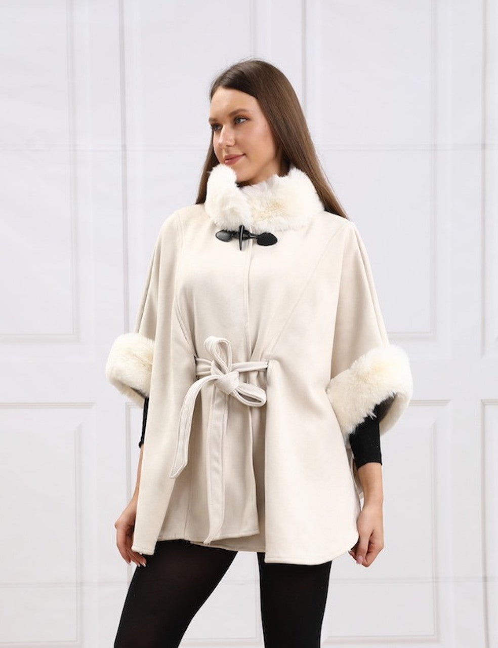 Faux Fur Belted Cape (CT-300)