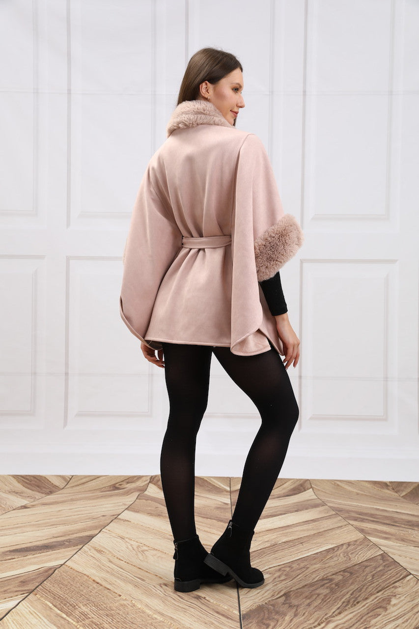 Faux Fur Belted Cape (CT-300)