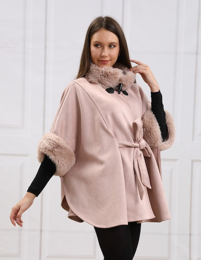 Faux Fur Belted Cape (CT-300)