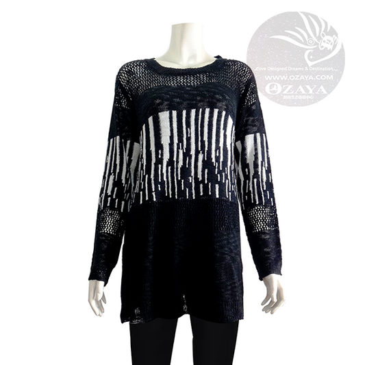 Ladies' Sweater Flowy Top with Semi-Sheer Design (FFB-83781)