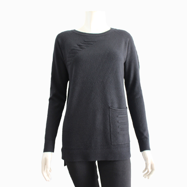 Women's Solid Color Sweater with Round Neck & Left-Side Pocket (FFB-93491)