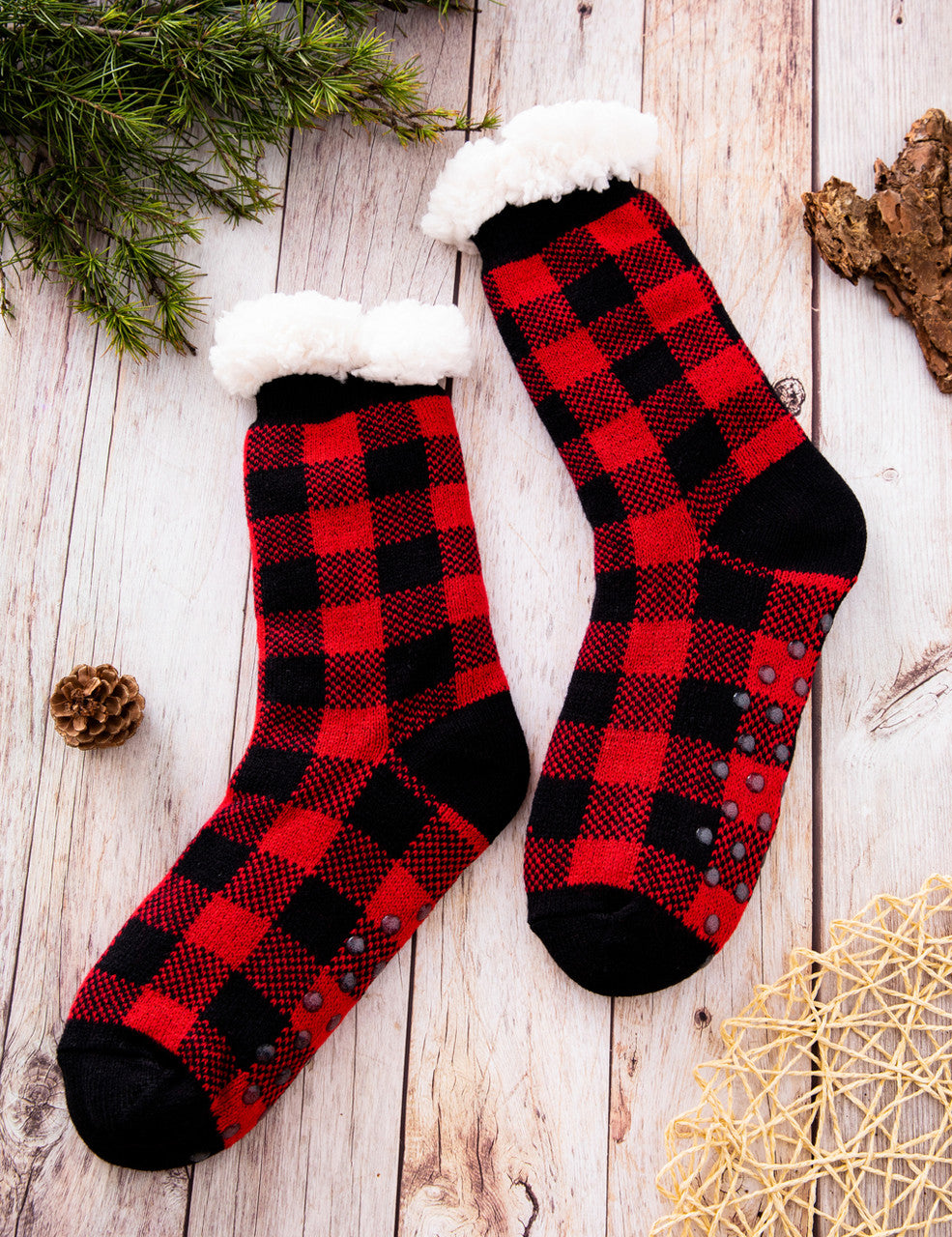 Buffalo Check Fleece Reading Socks (SK040-M38 for Men)