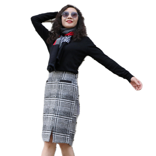 Ladies' Plaid Split Skirt (SSB-97861)