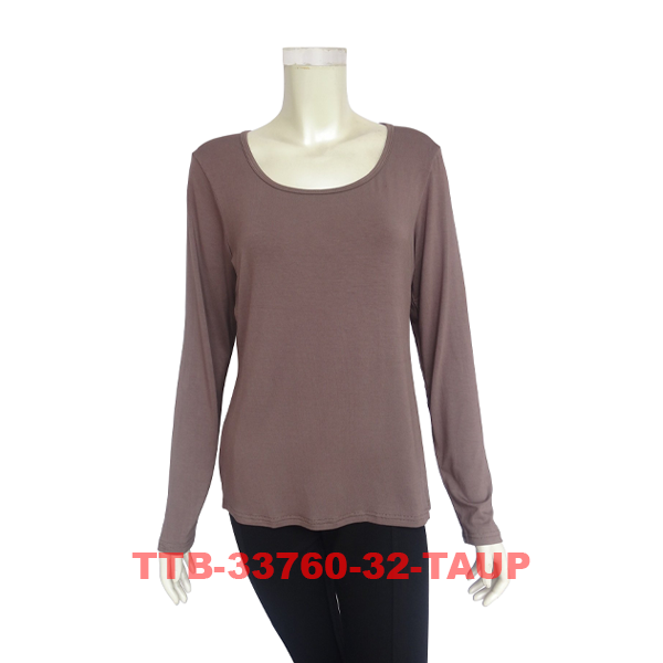 Women's Long Sleeves Solid Color Tops with Round Neck (TTB-33760)