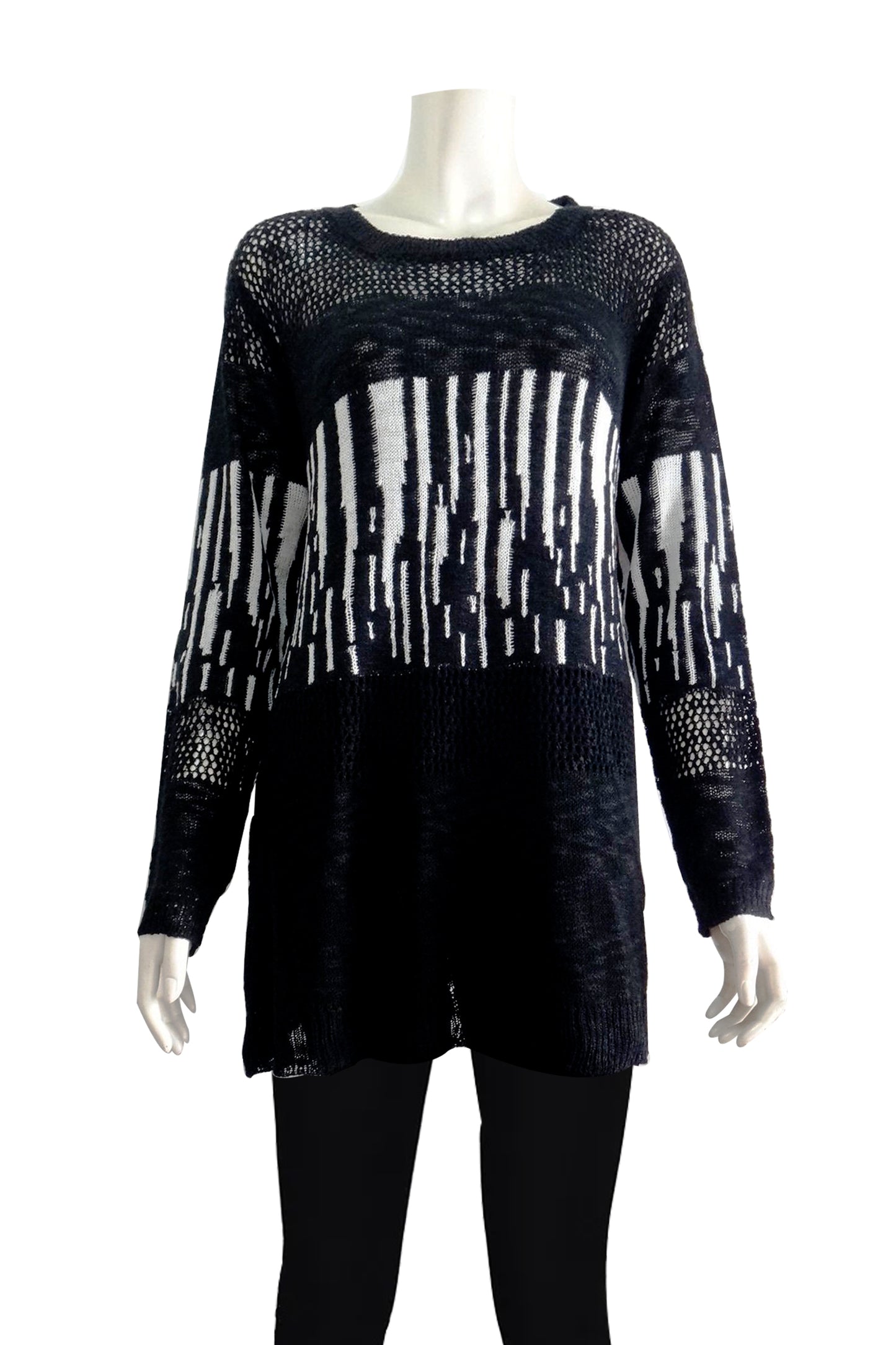 Ladies' Sweater Flowy Top with Semi-Sheer Design (FFB-83781)