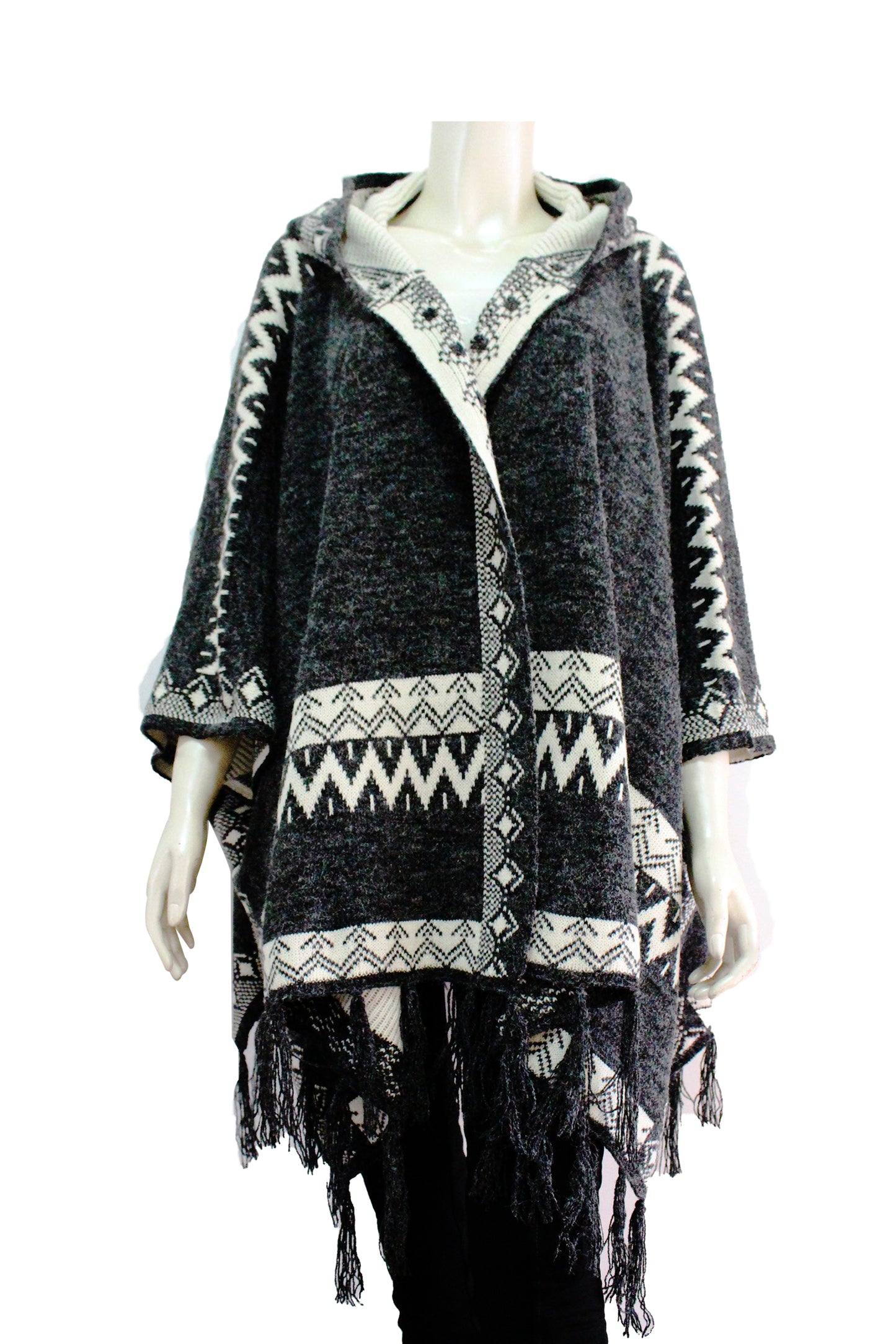 Hooded poncho with edging detail (GGB-74502)